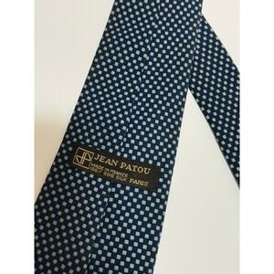 Vintage Jean Patou 100% Silk Men's Necktie - Tie - Blue Block Print